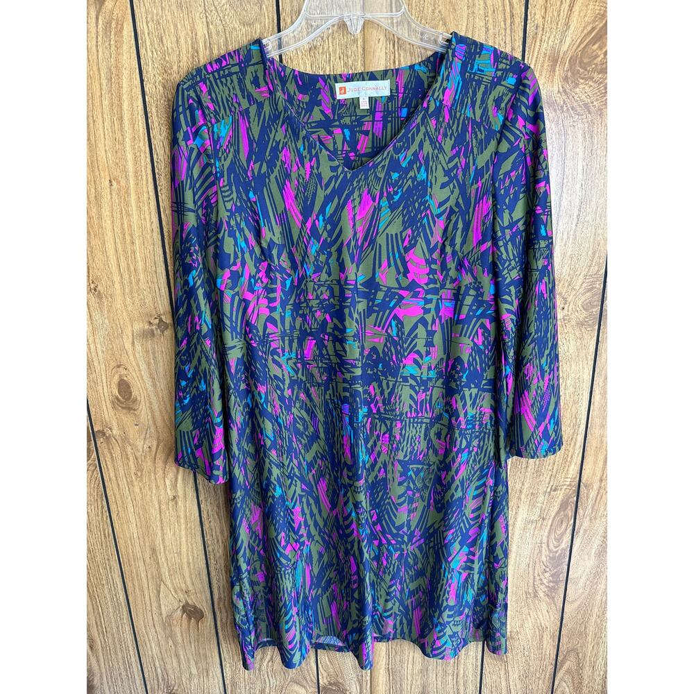 Jude Connally Geometric Feather Lexi Shift Dress Multicolor Womens Size Small